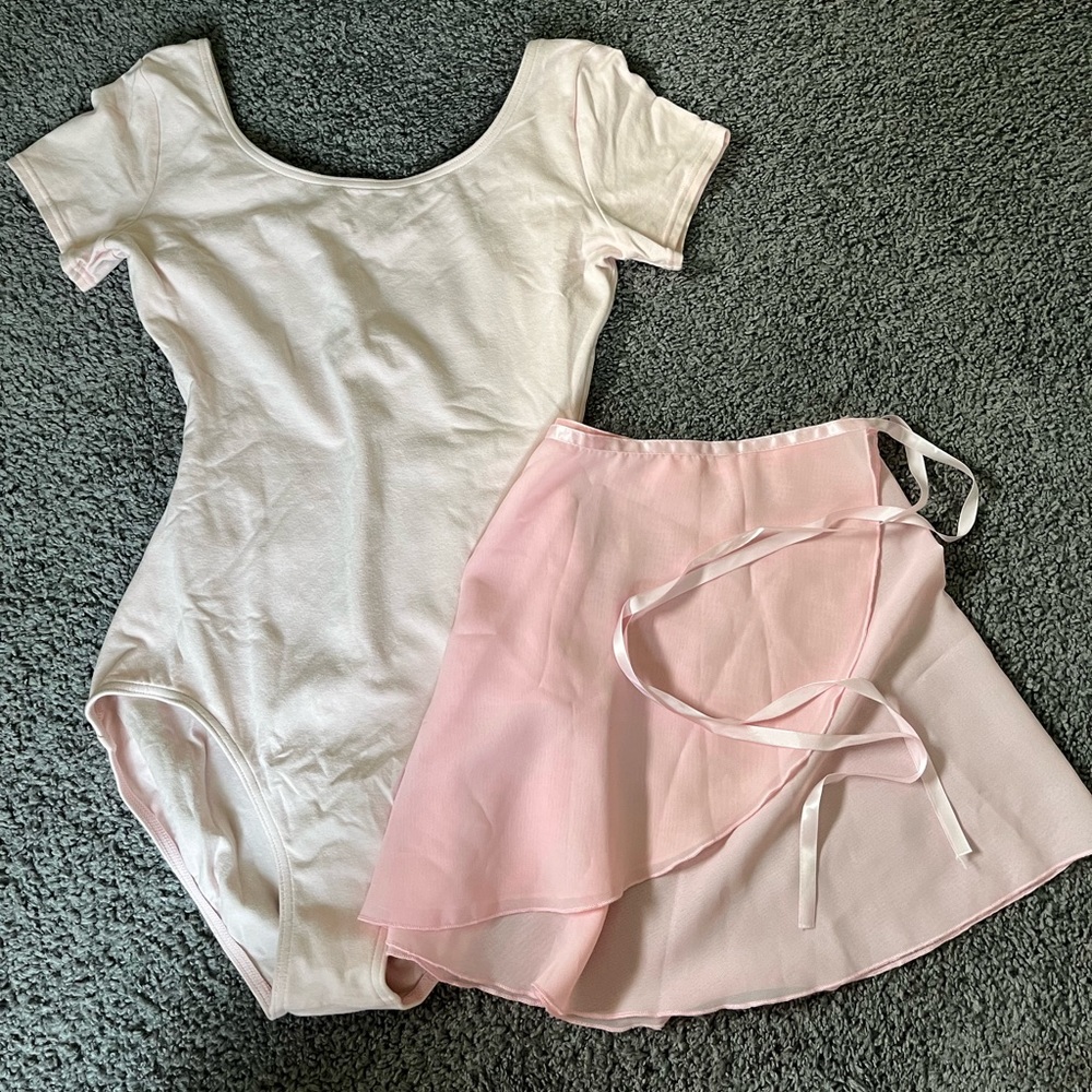 Ballet Dancer Ballerina Leotard and Wrap Skirt in Pale Pink Capezio